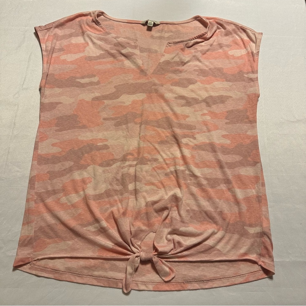 Lucky Brand Pink Camo Tie-Front Tee